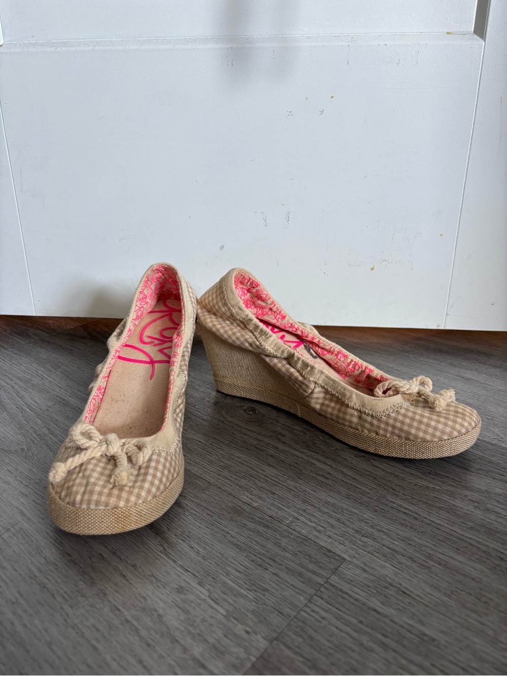 ROXY Beige Gingham Wedge Ballet Flats - Women